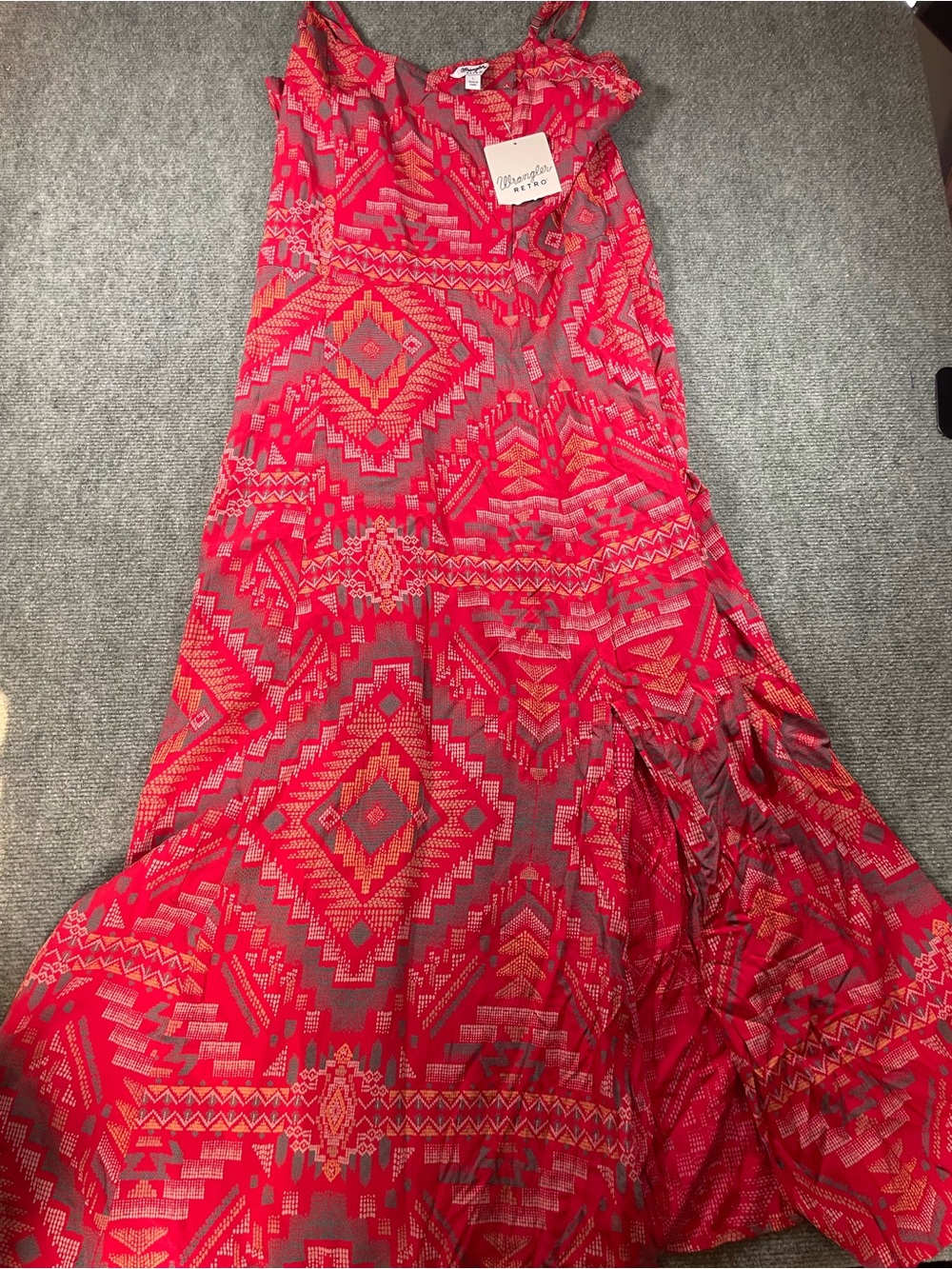 Wrangler Red and Gray Aztec-Print Maxi Dress